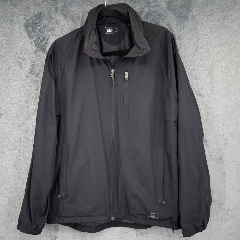 REI Jacket Mens Size L Full Zip Lightweight Mesh Lined Hiking Outdoor Gorp Black